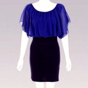 Blue chiffon ruffle black fitted bodycon s…